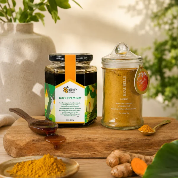 the vitality duo | father's day gift | dark premium honey & wholistic plus